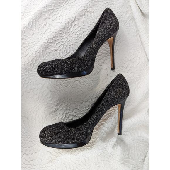 ANN TAYLOR! BLACK & WHITE FABRIC, PATENT LEATHER STILETTO HEELS! SZ 9.5M - Picture 6 of 8